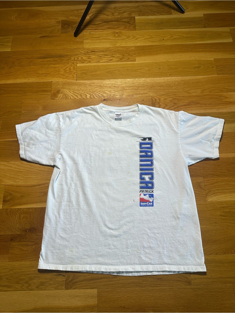 Danica Patrick White Tee with Blue Vertical '' Racing Graphic